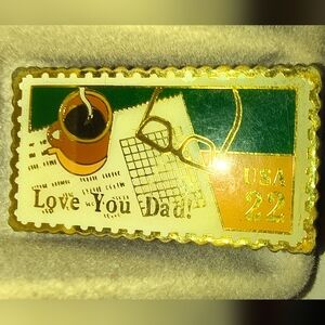 Gold and Green 'Love You Dad' Stamp Plaque